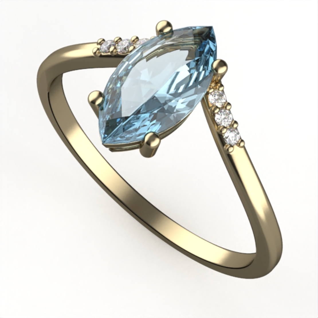 14K gold ring set with Blue Topaz and natural diamonds Model GSR15