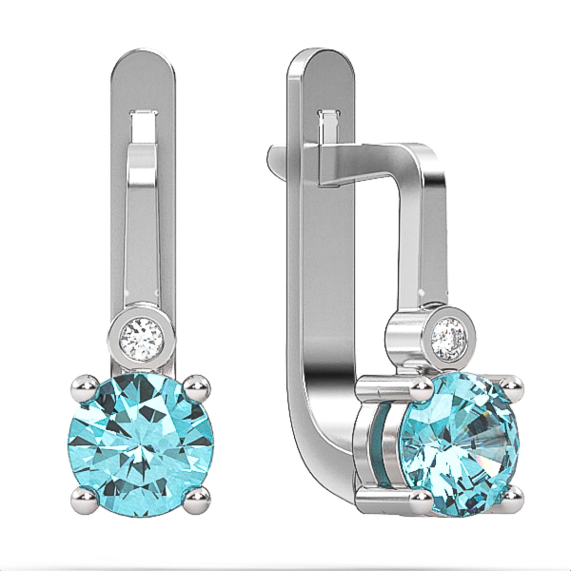Earrings made of 14k gold set with Blue Topaz Suisse stones and diamonds model EAG36