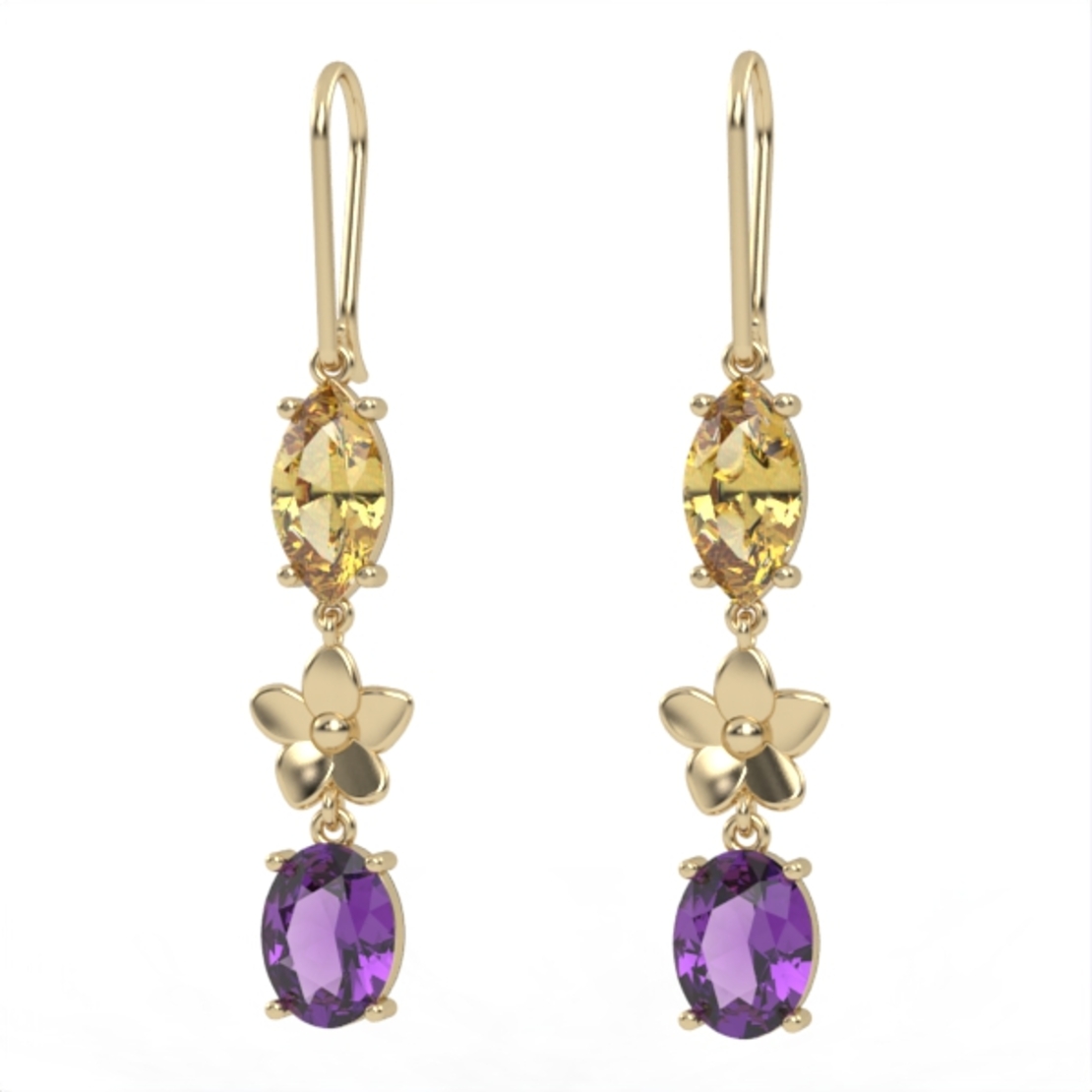 Earrings made of gold inlaid with citrine and amethyst stones model EAG10
