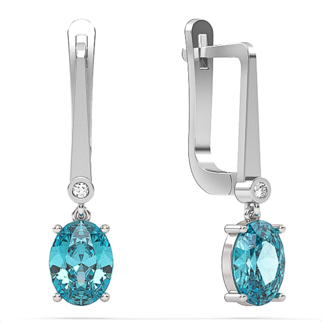 Earrings made of 14 carat gold inlaid with Swiss blue topaz stones and diamonds model EAG2