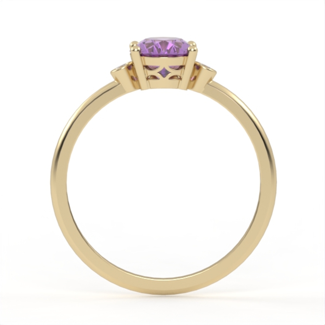 14K gold ring set with amethyst and natural diamonds Model GSR2