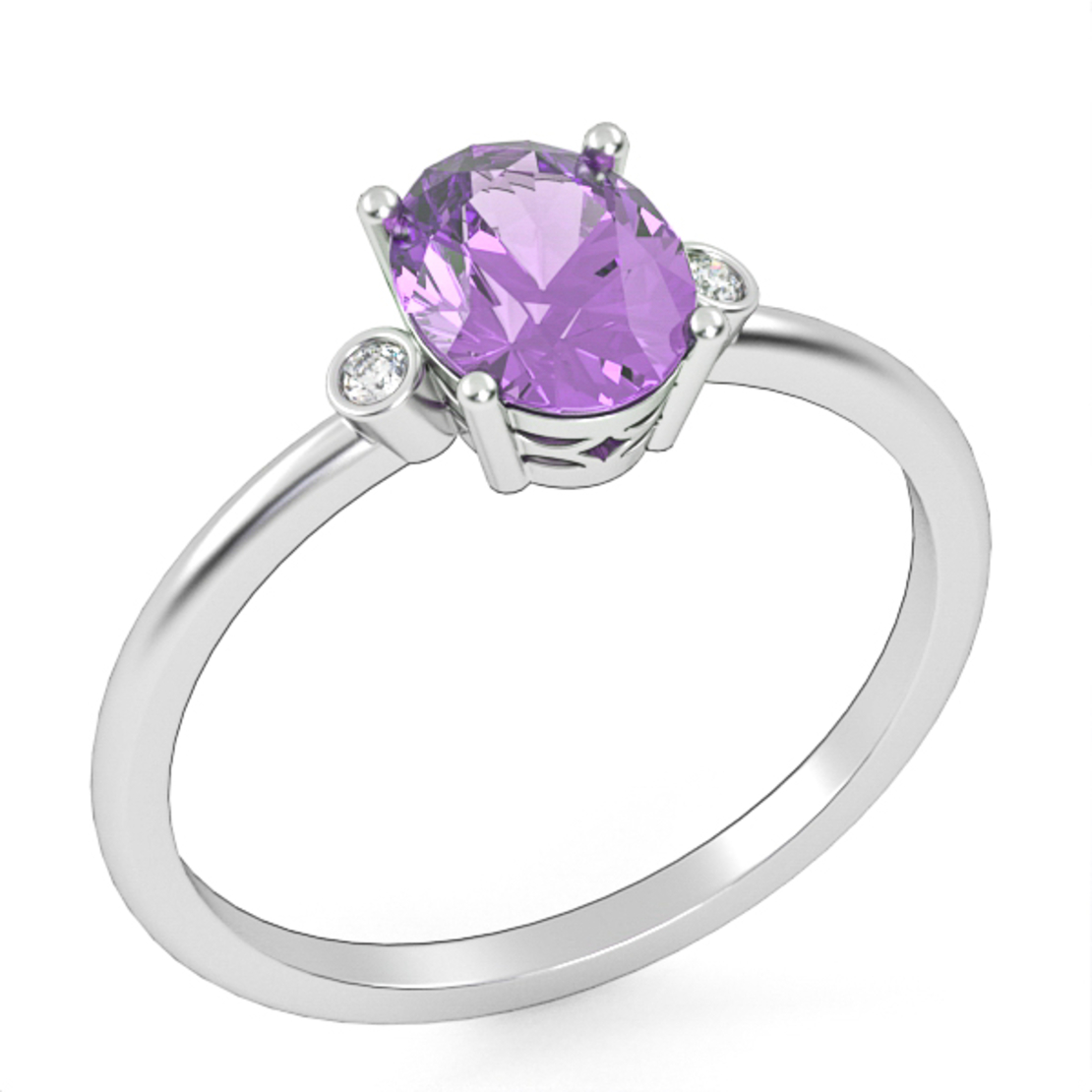 14K gold ring set with amethyst and natural diamonds Model GSR2
