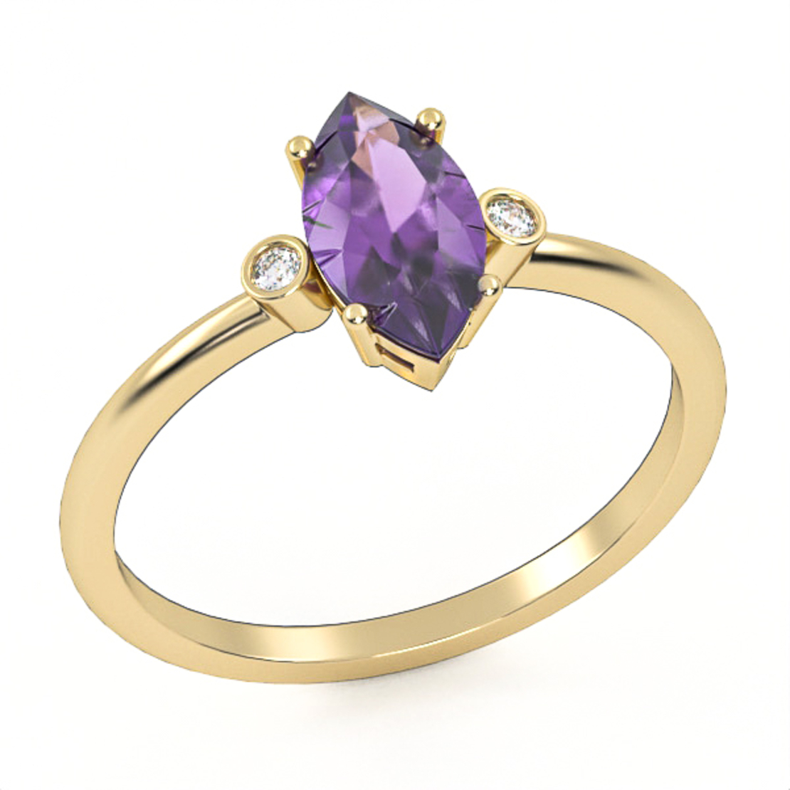 Buy 14 carat gold ring set with amethyst and natural diamonds model GSR