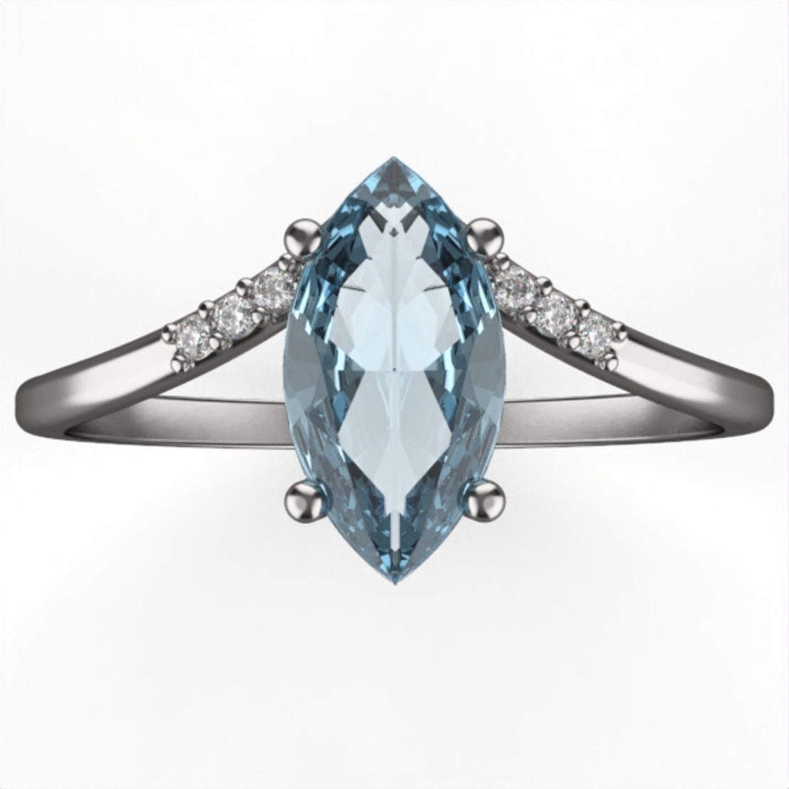 14K gold ring set with Blue Topaz and natural diamonds Model GSR15