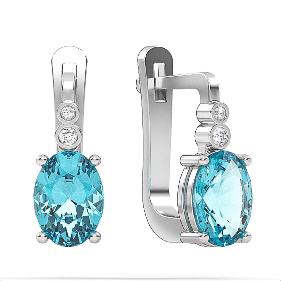 Earrings made of 14 carat gold inlaid with Swiss blue topaz stones and diamonds model EAG8
