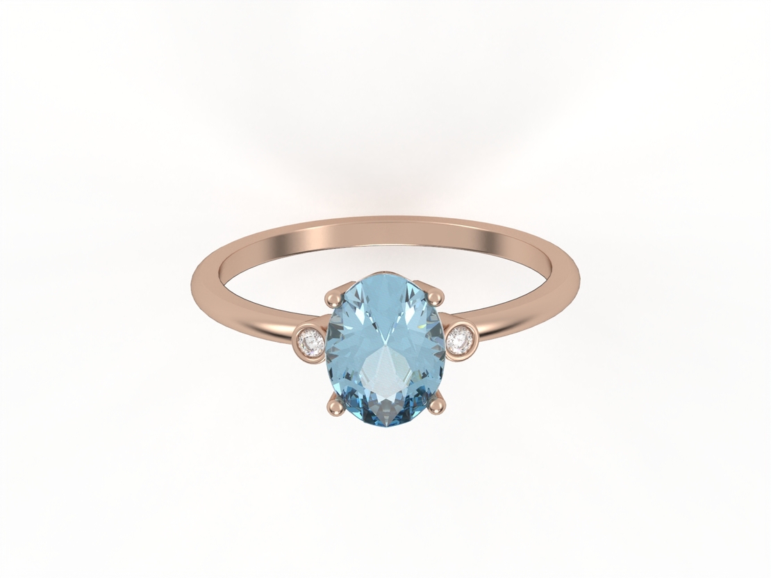 14K gold ring set with Blue Topaz Suisse and natural diamonds Model GSR1
