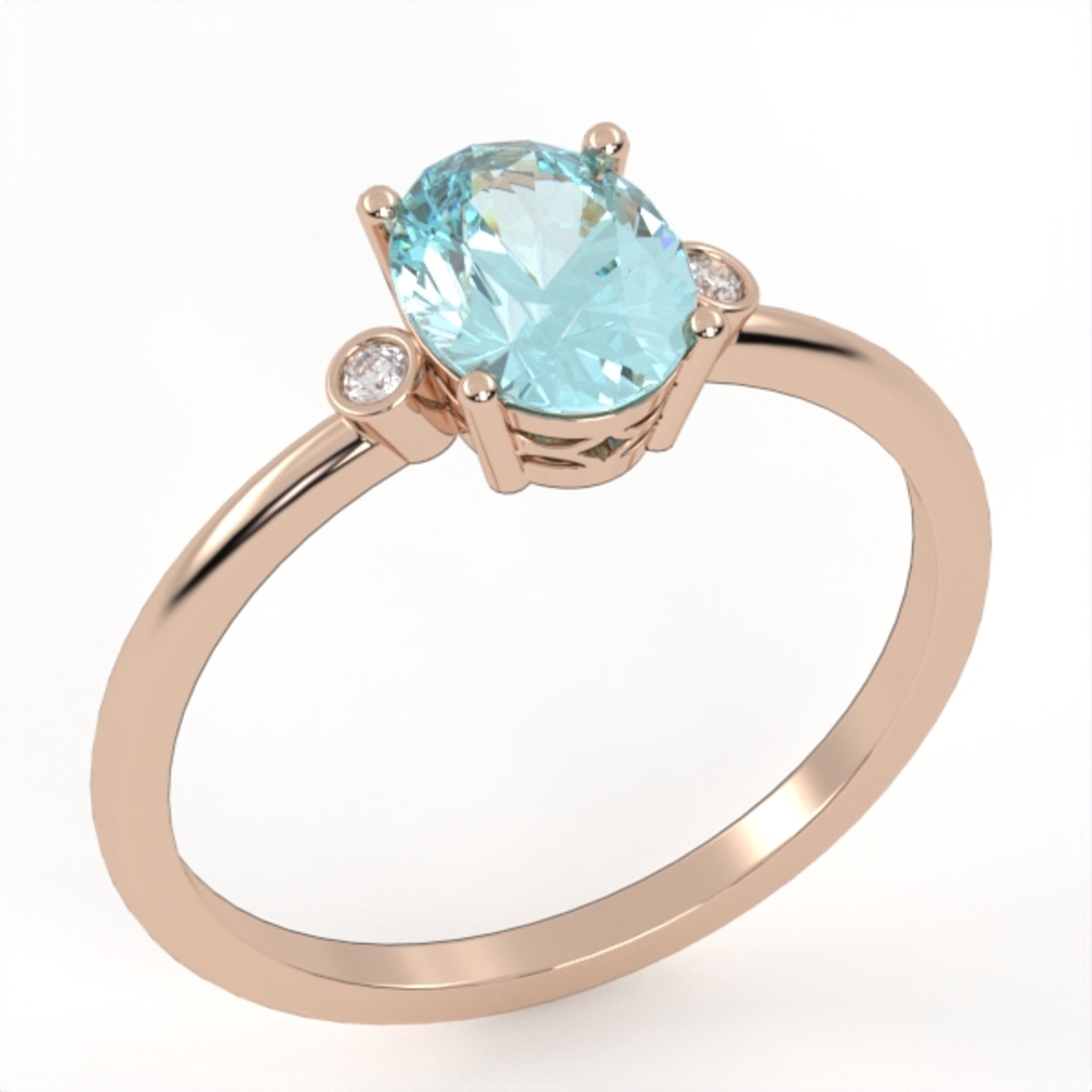 14K gold ring set with Blue Topaz Suisse and natural diamonds Model GSR1