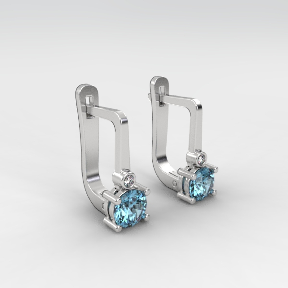 Earrings made of 14k gold set with Blue Topaz Suisse stones and diamonds model EAG36