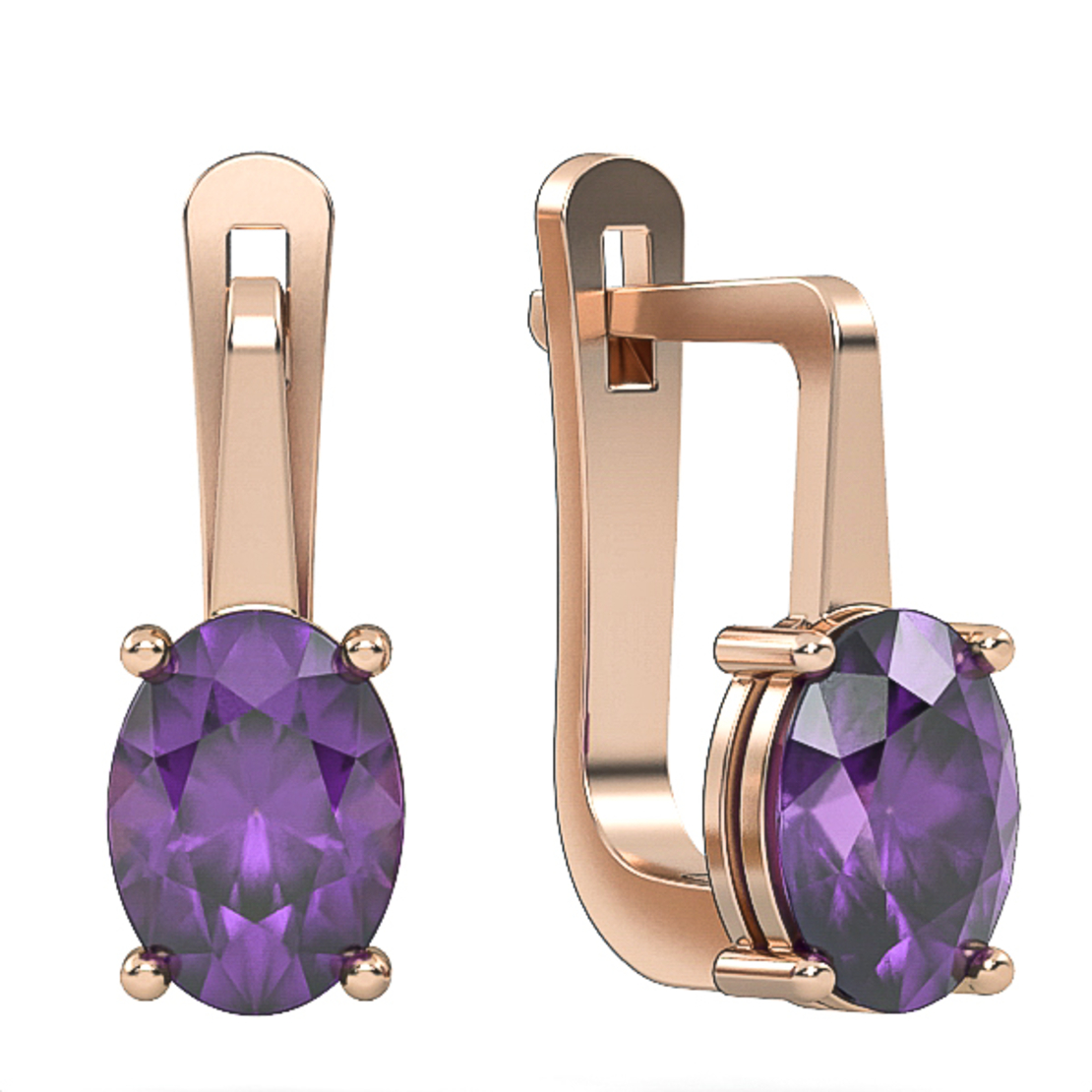 Earrings made of 14 carat gold inlaid with amethyst stones model EAG6