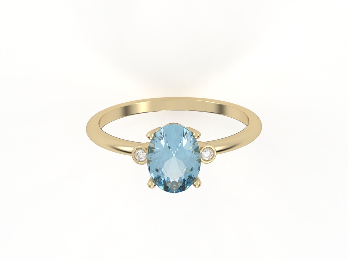 14K gold ring set with Blue Topaz Suisse and natural diamonds Model GSR1