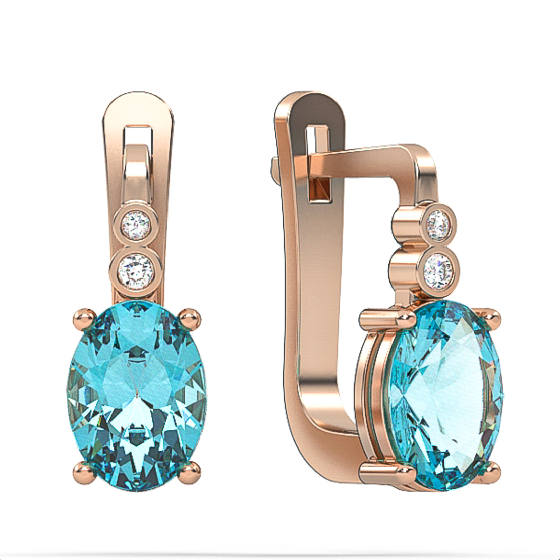 Earrings made of 14 carat gold inlaid with Swiss blue topaz stones and diamonds model EAG8