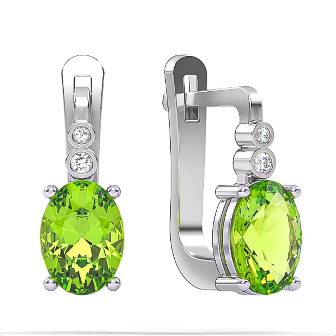 Gold earrings set with Peridot stones and  diamonds model EAD7