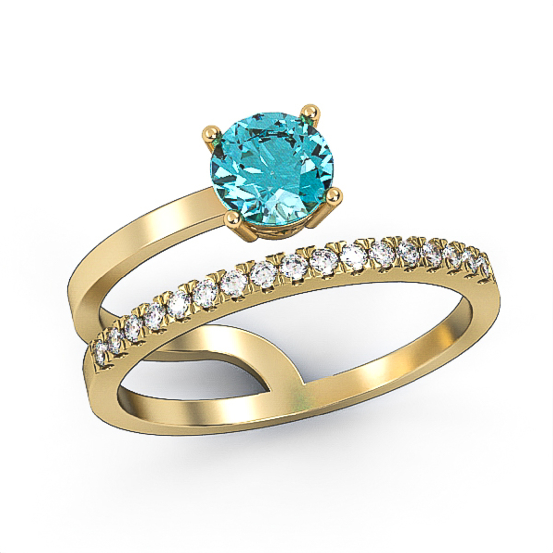 14K gold ring set with Blue Topaz Suisse and natural diamonds Model GSR14