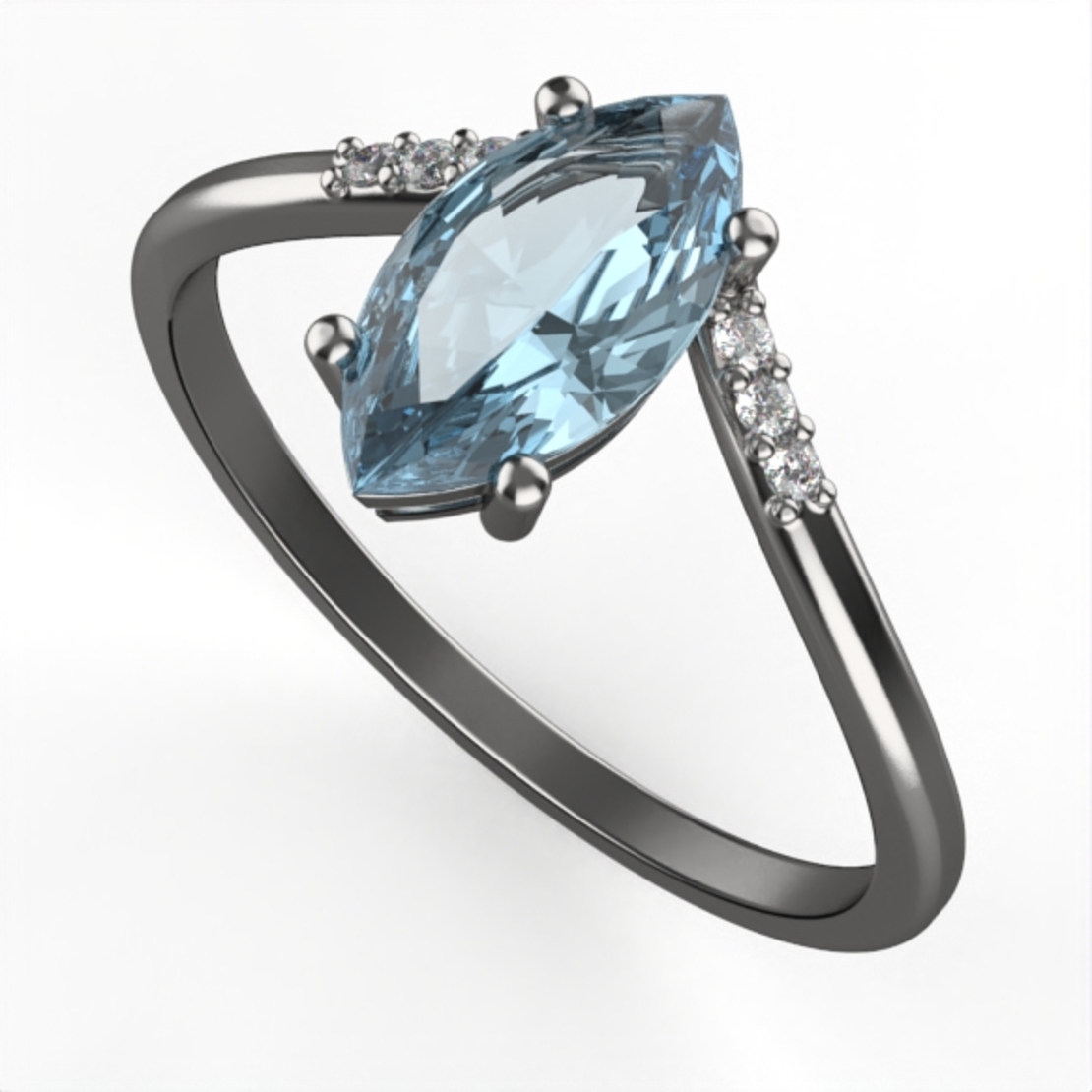 14K gold ring set with Blue Topaz and natural diamonds Model GSR15