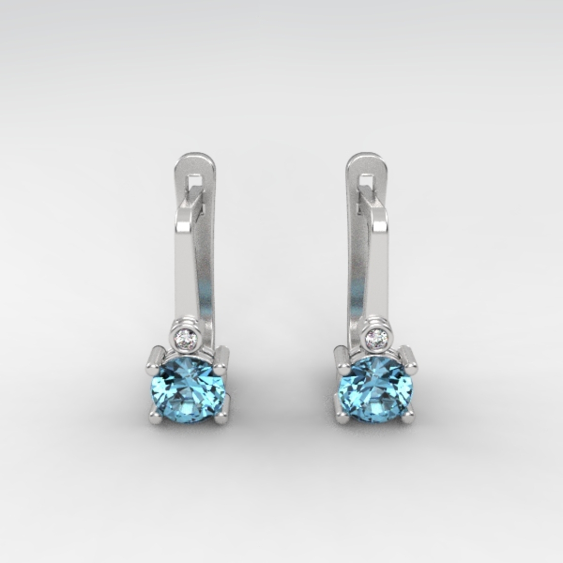Earrings made of 14k gold set with Blue Topaz Suisse stones and diamonds model EAG36