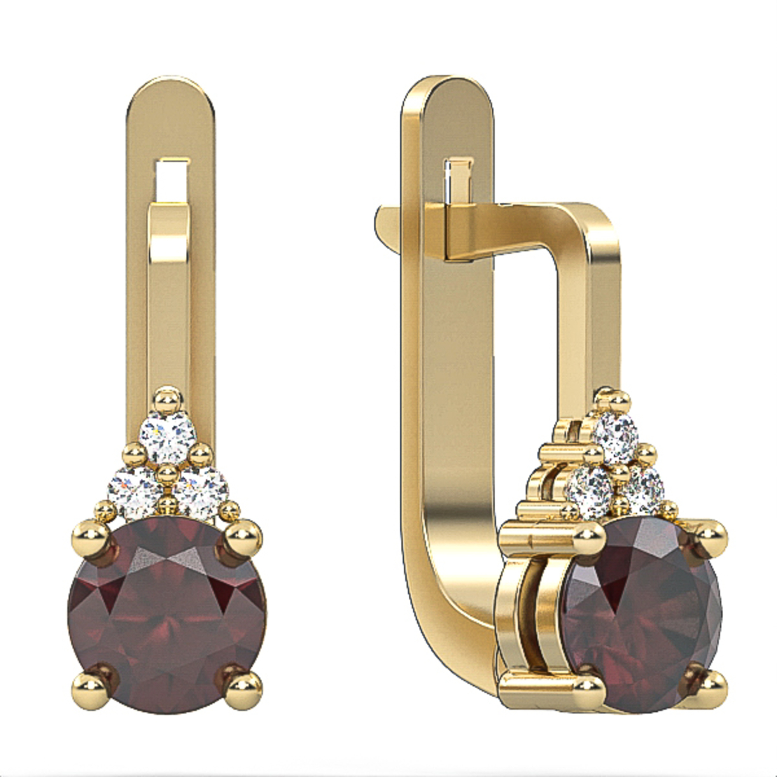 Earrings made of 14k gold set with garnets and diamonds Model EAG35