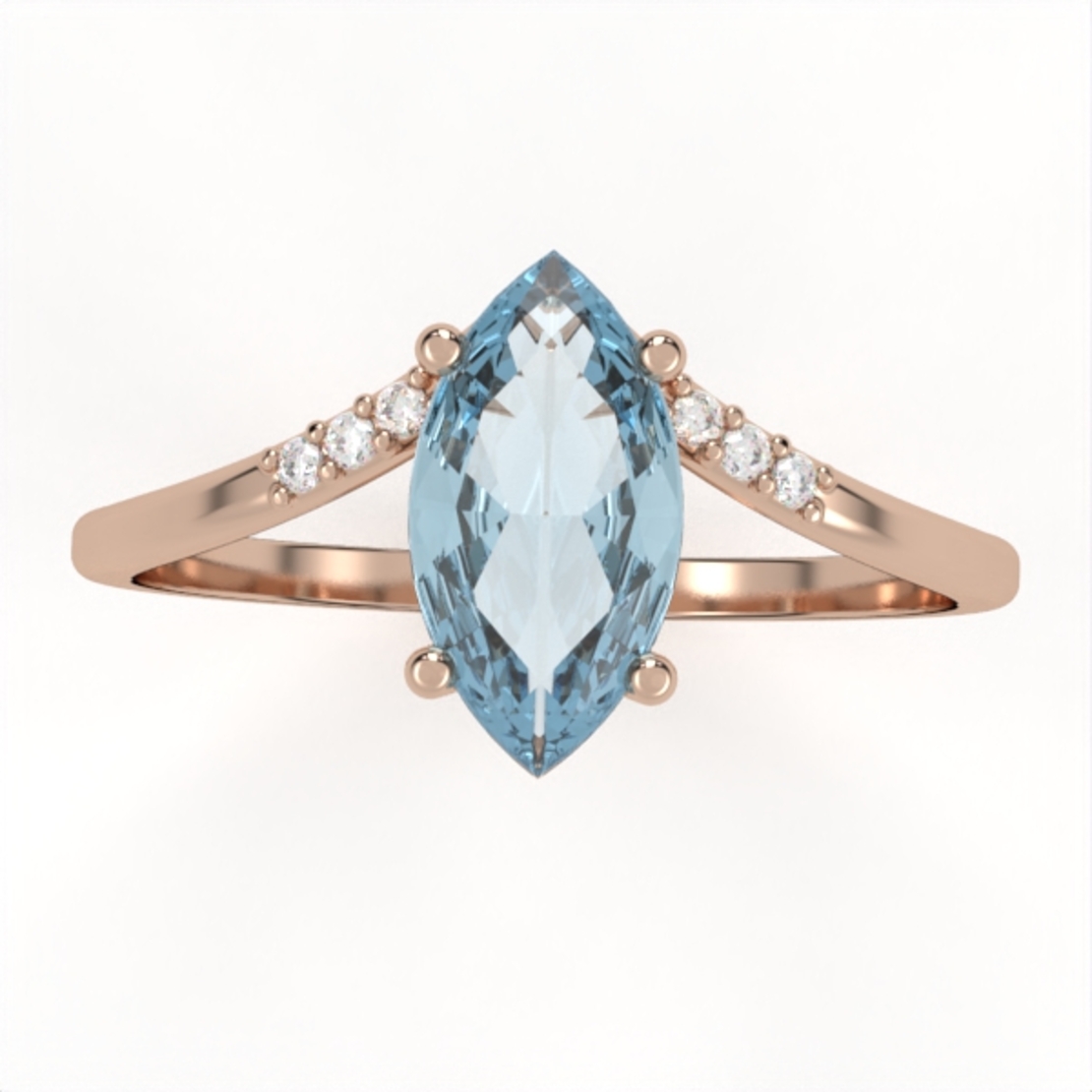 14K gold ring set with Blue Topaz and natural diamonds Model GSR15