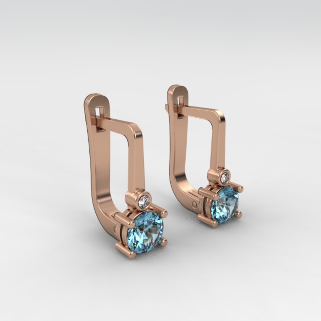 Earrings made of 14k gold set with Blue Topaz Suisse stones and diamonds model EAG36