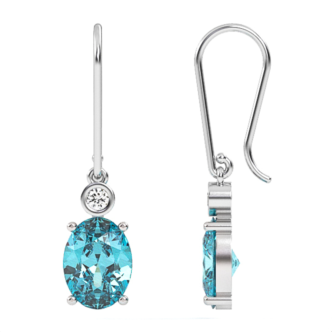 Earrings made of 14k gold set with Blue Topaz Suisse stones and diamonds Model EAG29