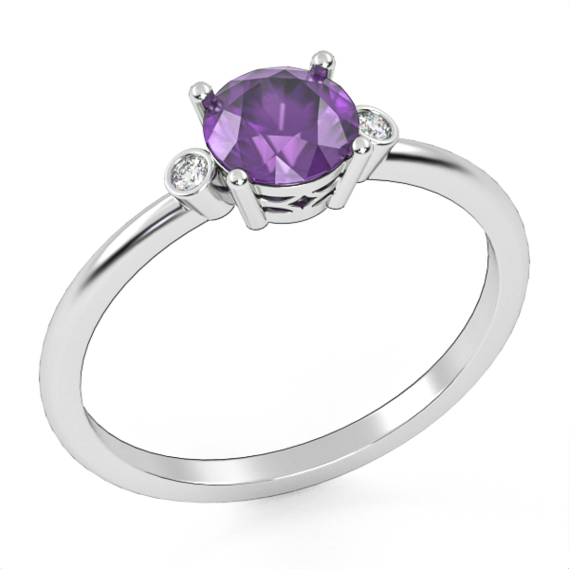 14k gold ring Embedded with Amethyst and Natural Diamonds Model GSR5