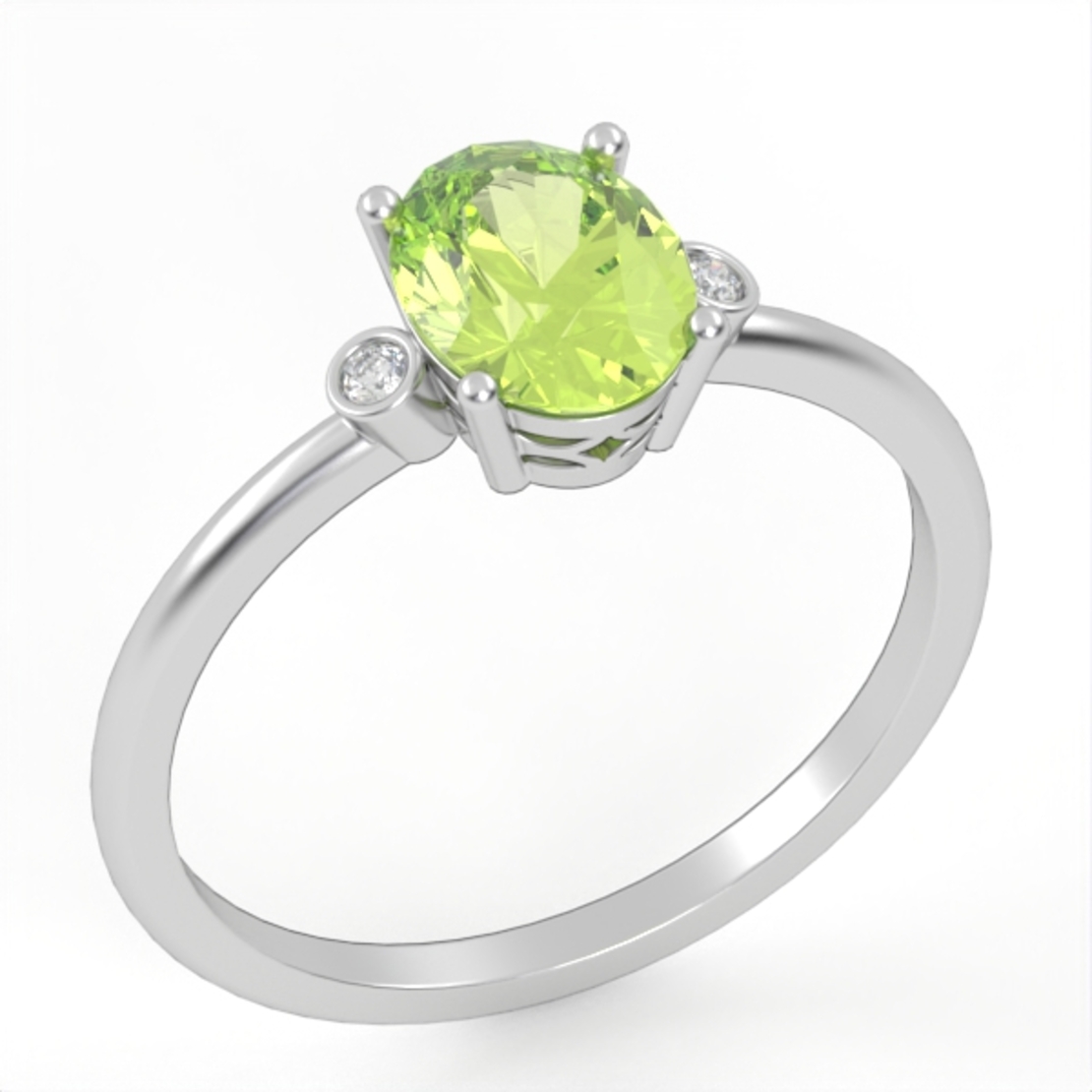 14K gold ring set with peridot and natural diamonds Model GSR3