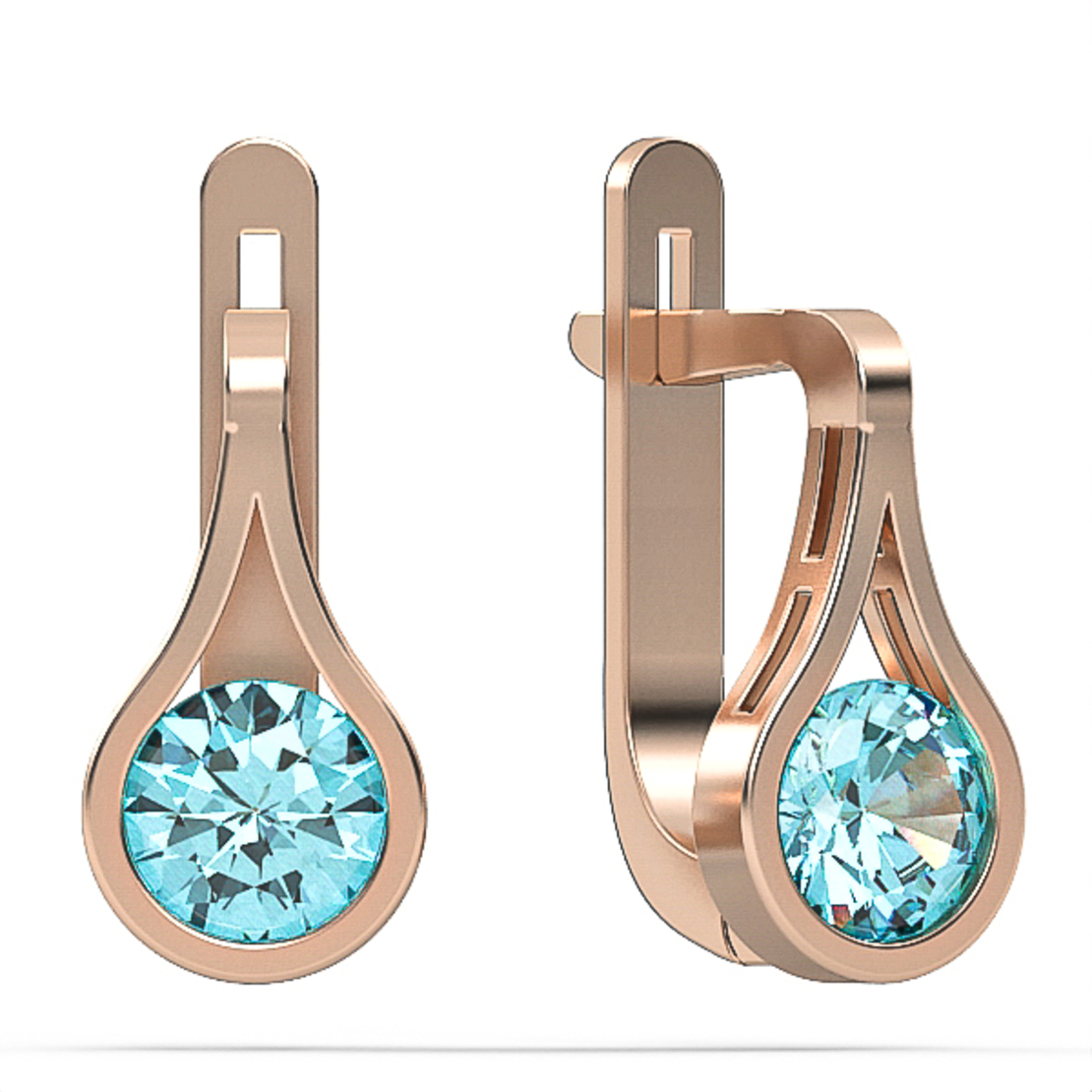 Earrings made of 14 karat gold set with Blue Topaz Suisse stones model EAG38