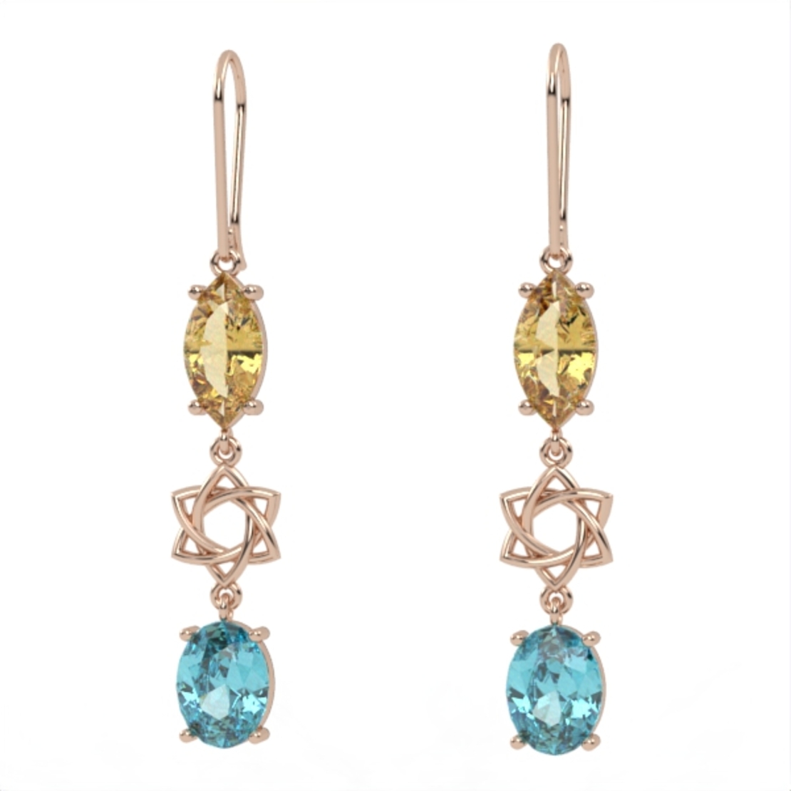 Gold earrings set with Citrine and Blue Topaz Suisse Model EAG27