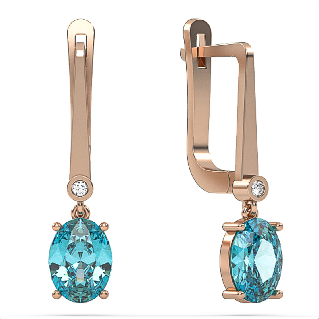 Earrings made of 14 carat gold inlaid with Swiss blue topaz stones and diamonds model EAG2