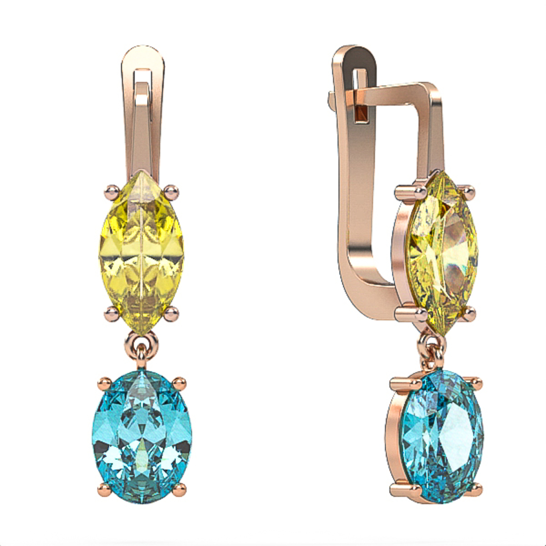 Gold earrings set with Citrine and Blue Topaz Suisse Model EAG33