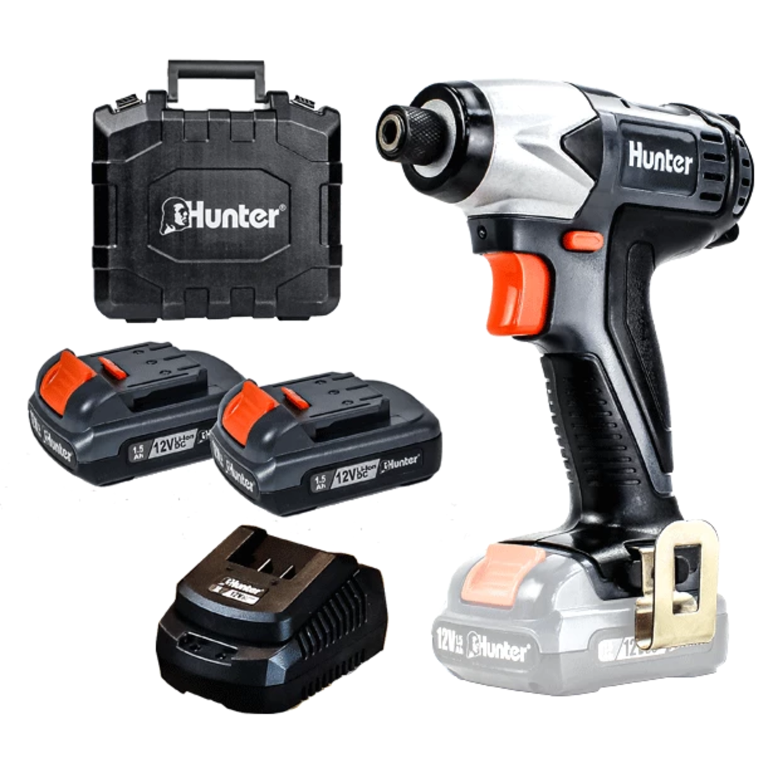 מברגה אימפקט 12V + שתי סוללות 1.5 + מזוודה HUNTER