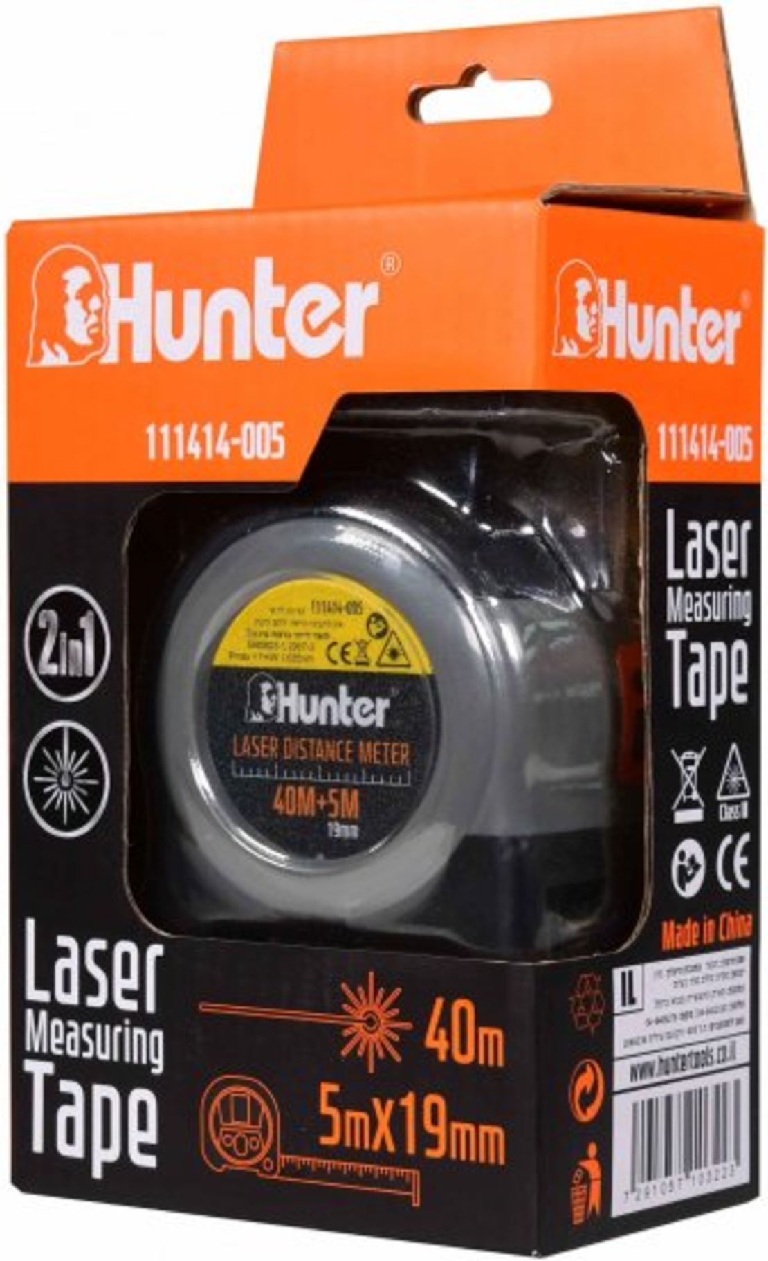 מטר לייזר משולב עם סרט מדידה HUNTER 40M