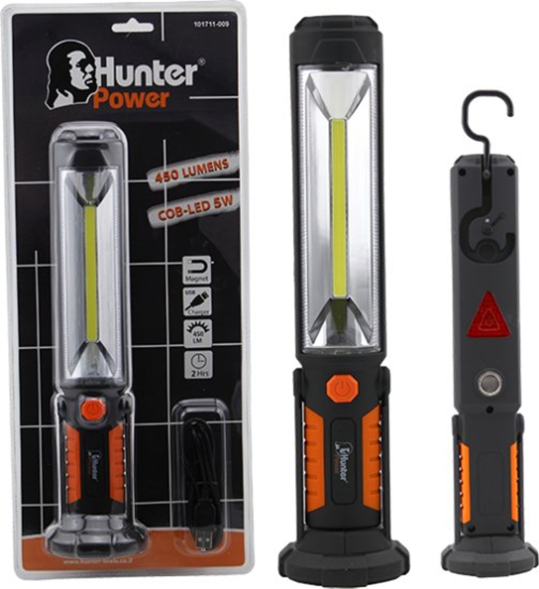 פנס נטען גדול COB-LED בבליסטר HUNTER 450LM