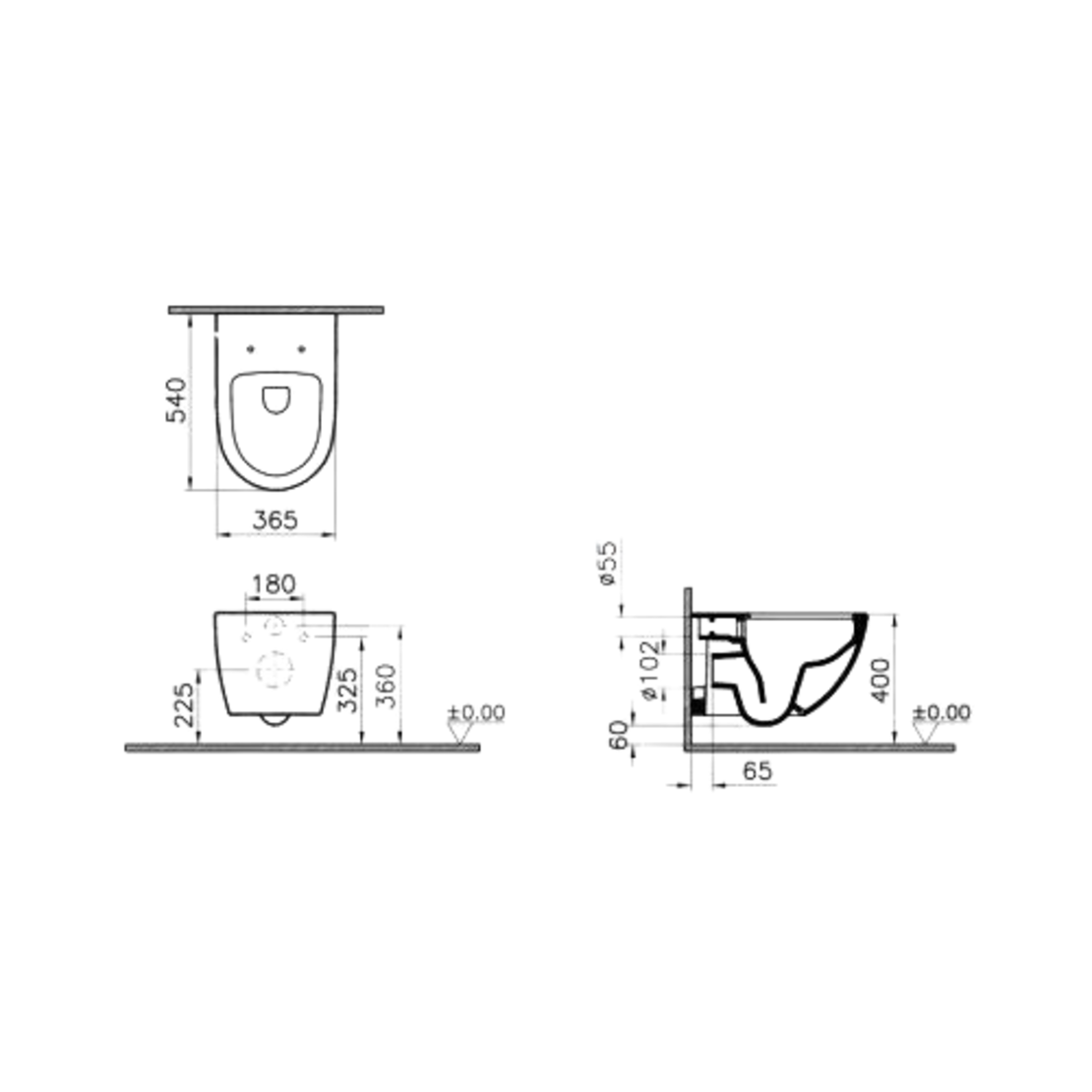 אסלה תלויה - דגם סנטו פיור פלאש (VITRA) לבן מבריק + מושב דק