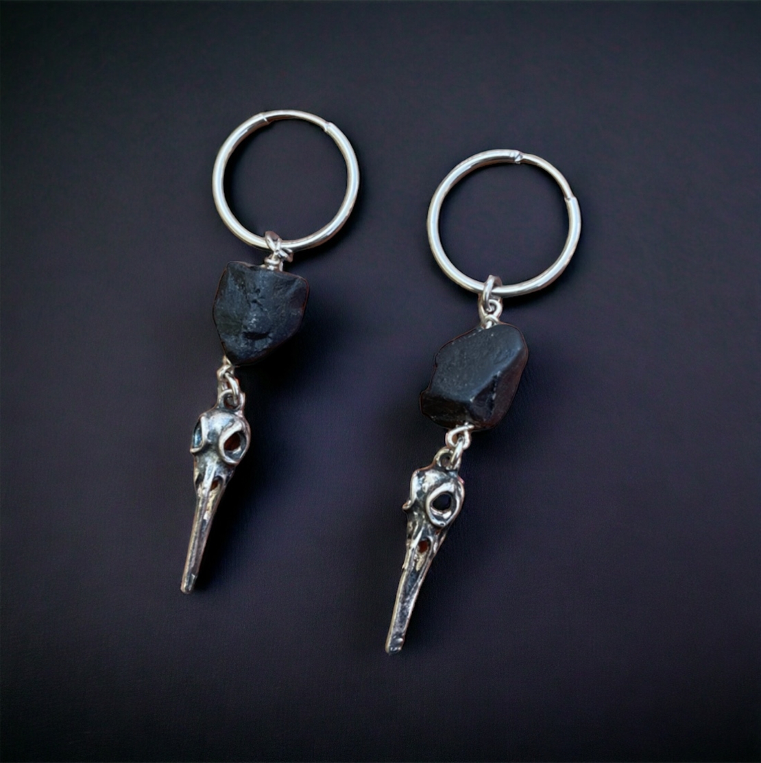 Black onyx raven earrings