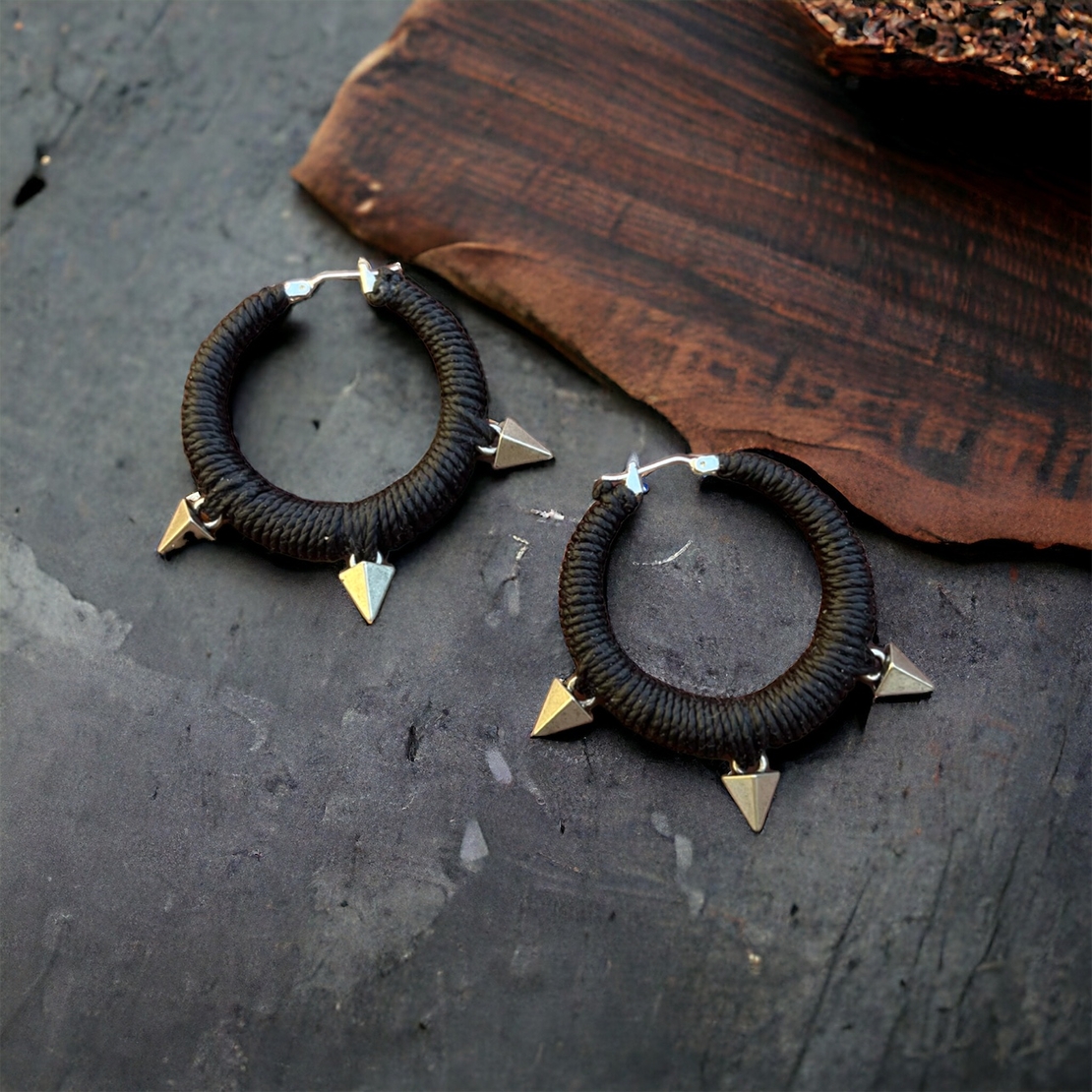 Black triple pyramid earrings