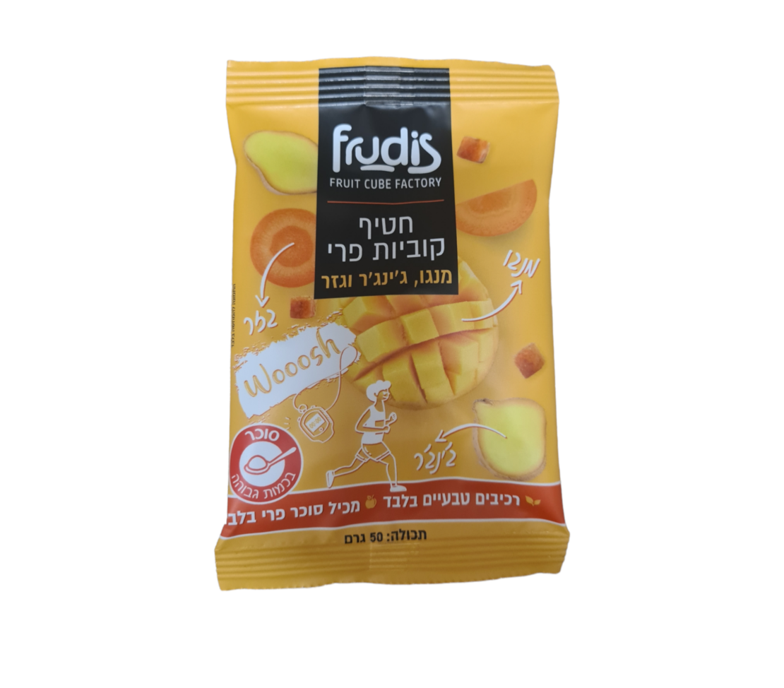חטיף קוביות פרי מנגו ג'נג'ר וגזר
