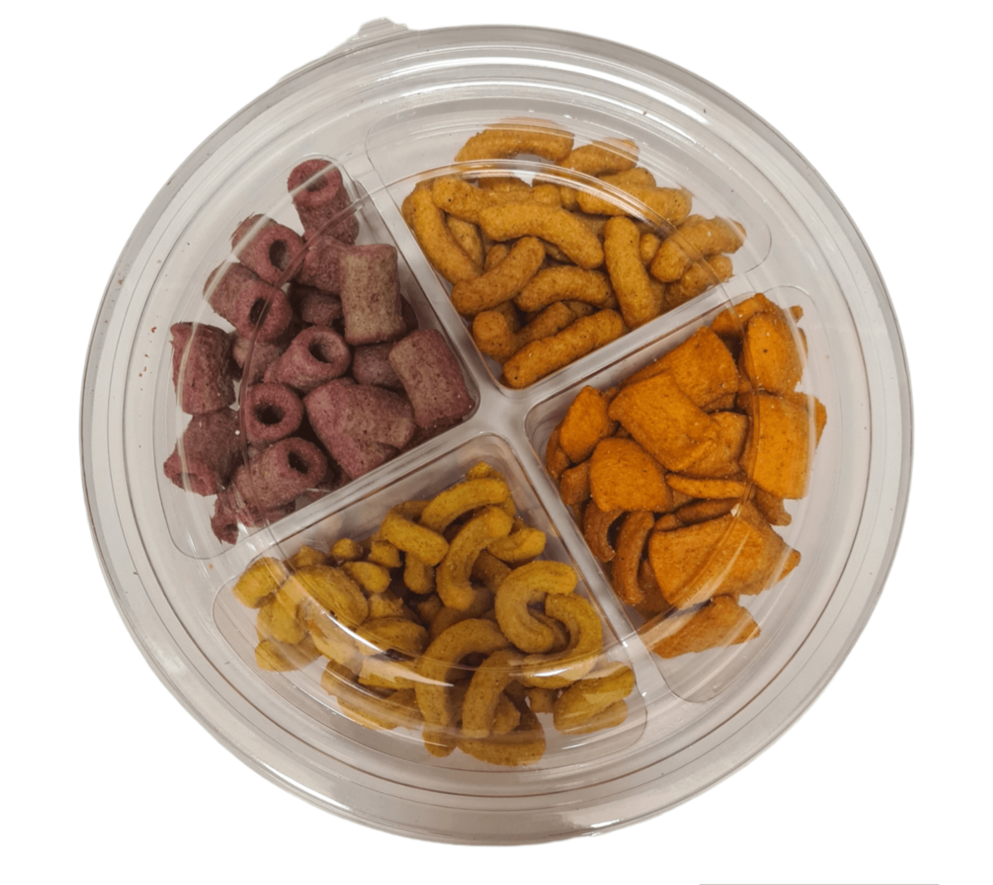 מגש מחולק ל4 סנקס בצל סלק,פלאפל,צ'ילי ליים,חרדל דבש