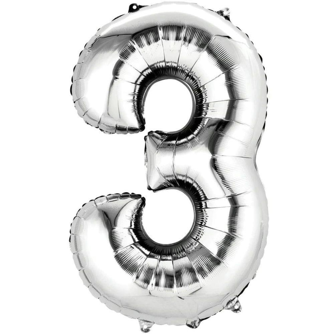 בלון הליום סיפרה 3 בצבע כסף גודל ״34 אינצ