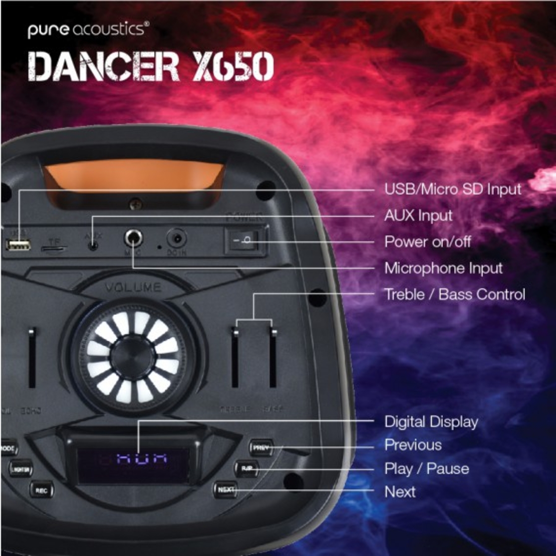 בידורית קריוקי עוצמתית ואיכותית Pure Acoustics DANCER X650