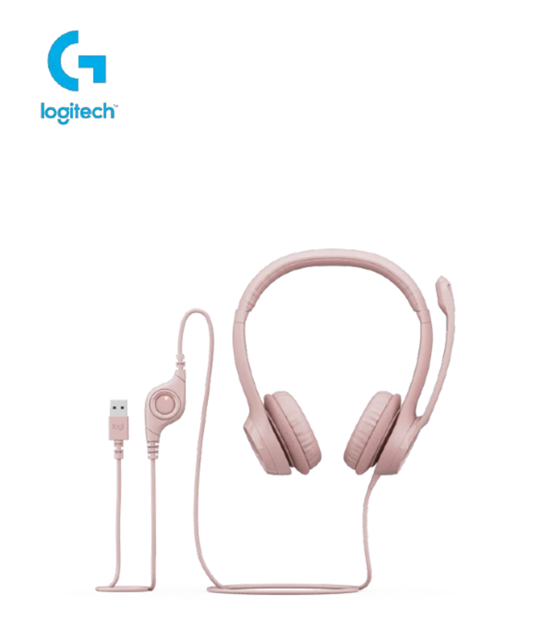 אוזניות עם מיקרופון וחיבור USB Logitech H390 – צבע ורוד