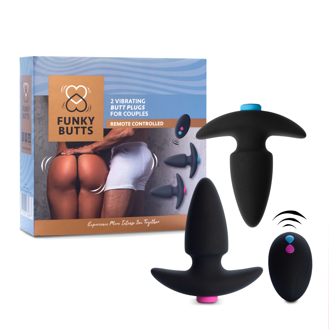סט פלאג אנאלי זוגי רוטט עם שלט-FunkyButts מבית Feelztoys