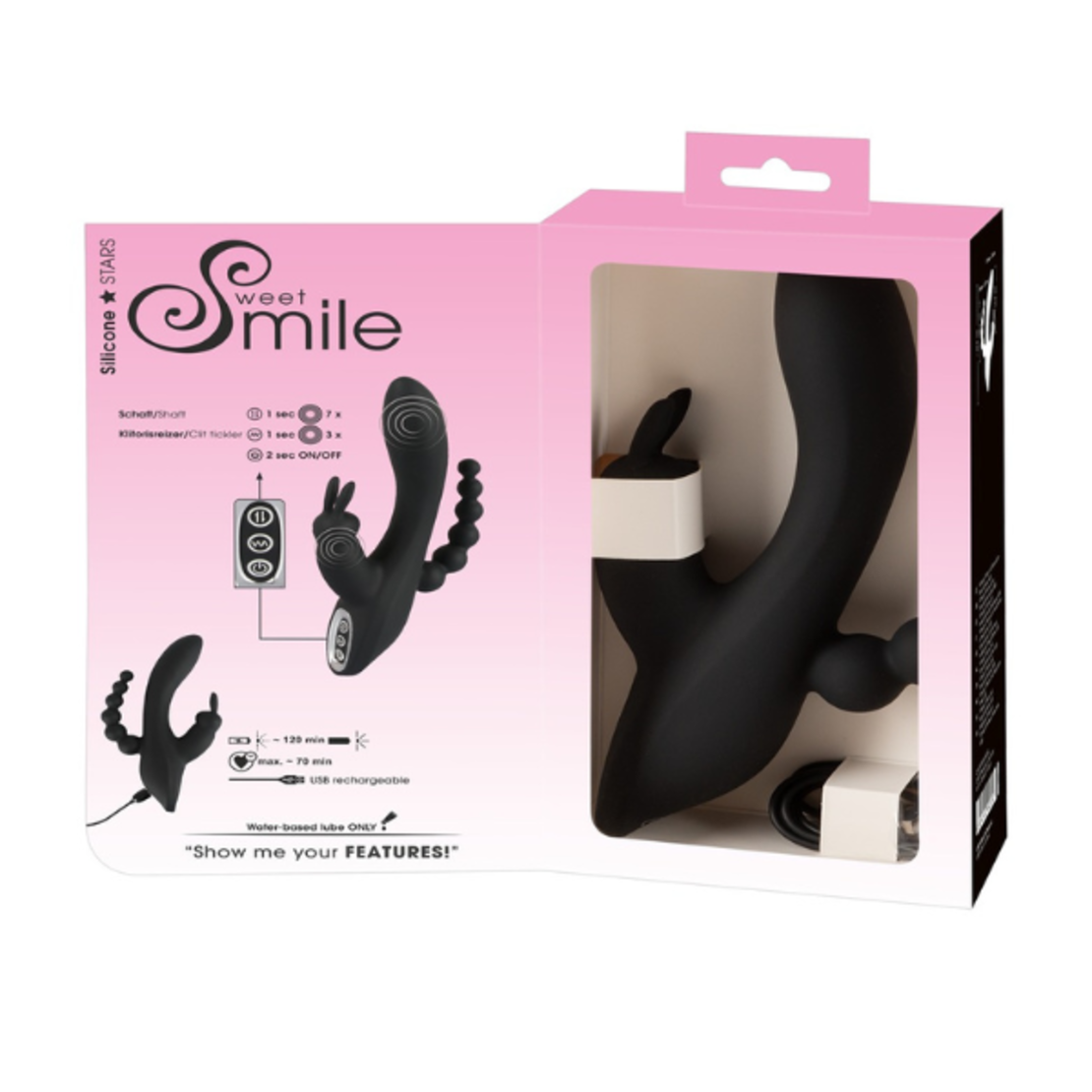 ויברטור טריפל משולב אנאלי עם חרוזים-SWEET-SMILE
