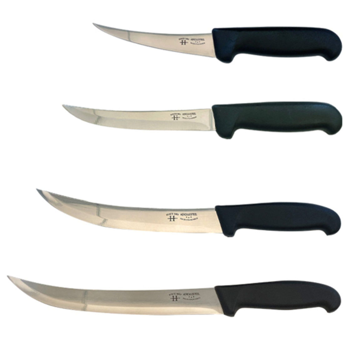 A set of professional butcher kitchen knives, curved head, herculesteel classic