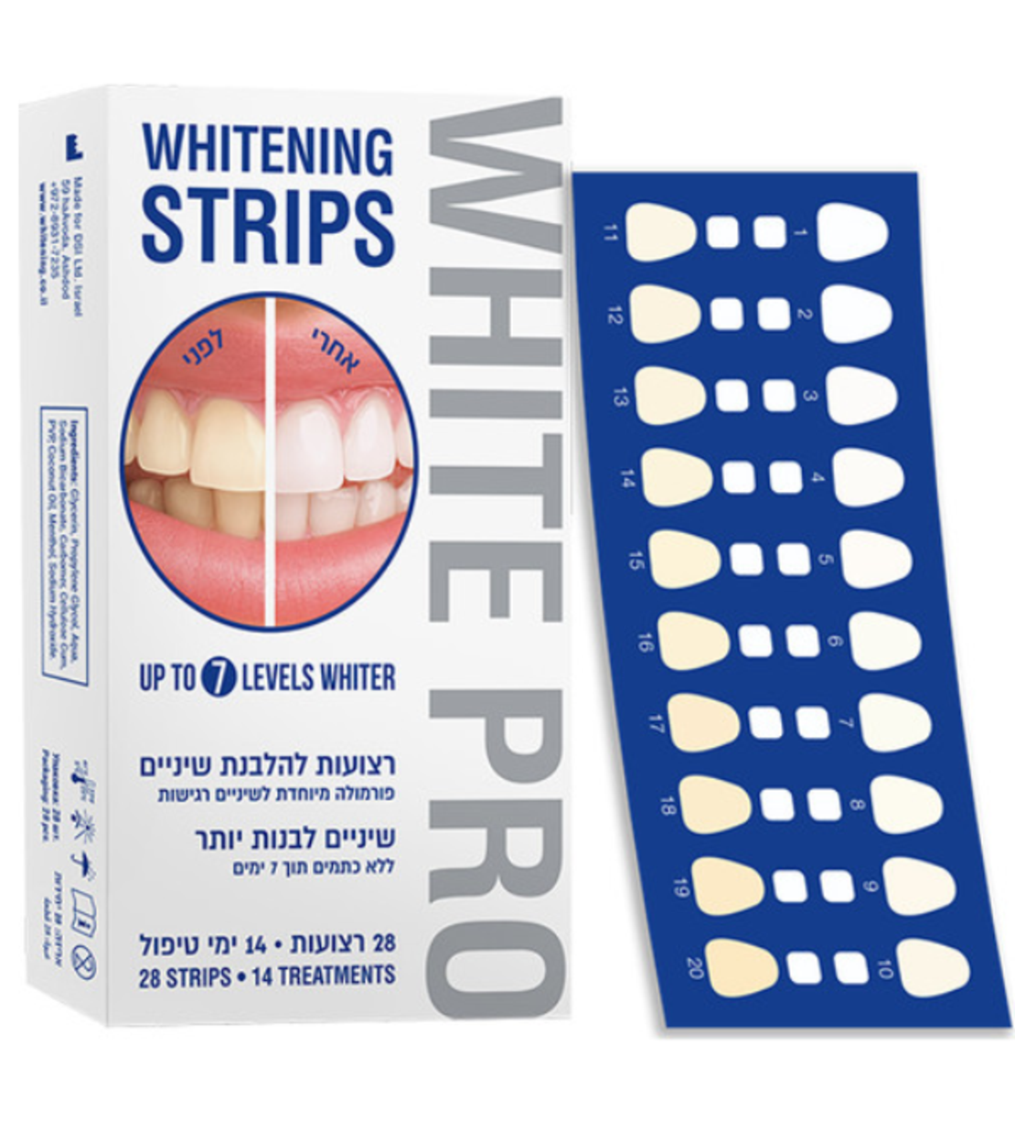 רצועות להלבנת שיניים, מדבקות להלבנת שיניים 28 יחידות- White Pro