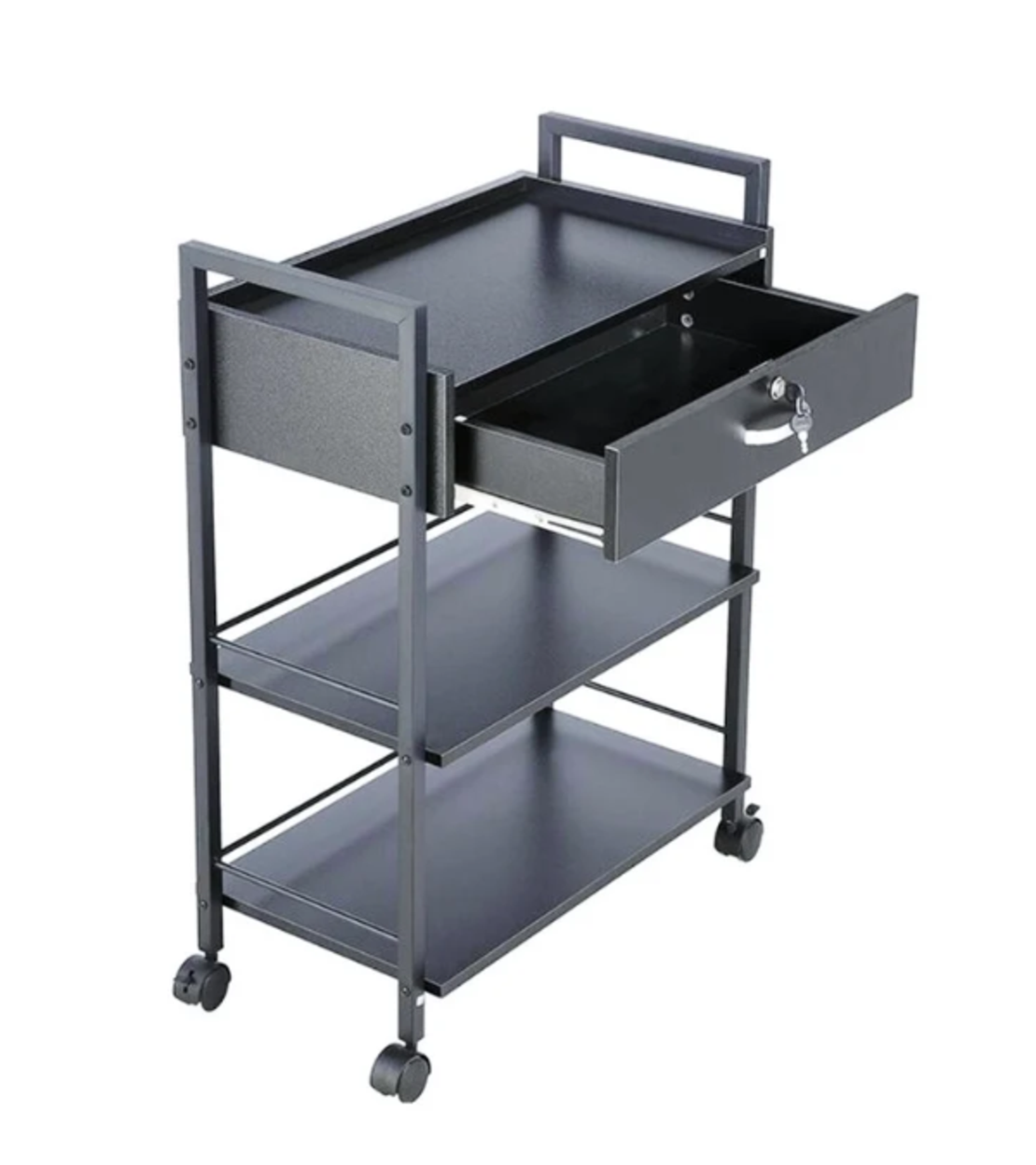 עגלת קוסמטיקה 3 מדפי עץ ומגירת אחסון - Cosmetics cart