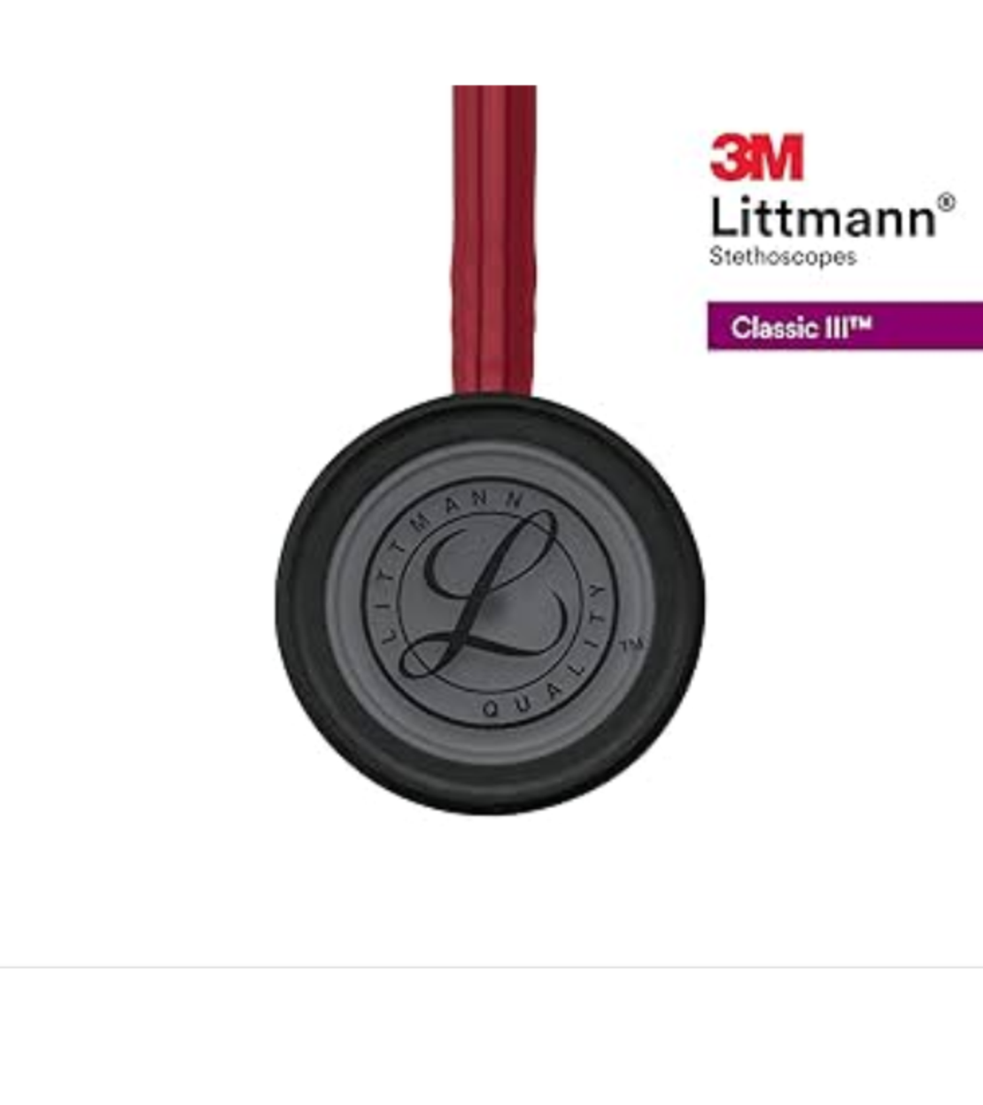 3M™ Littmann® Classic III™ Monitoring Stethoscope, Black-Finish Chestpiece, Burgundy Tube 5868