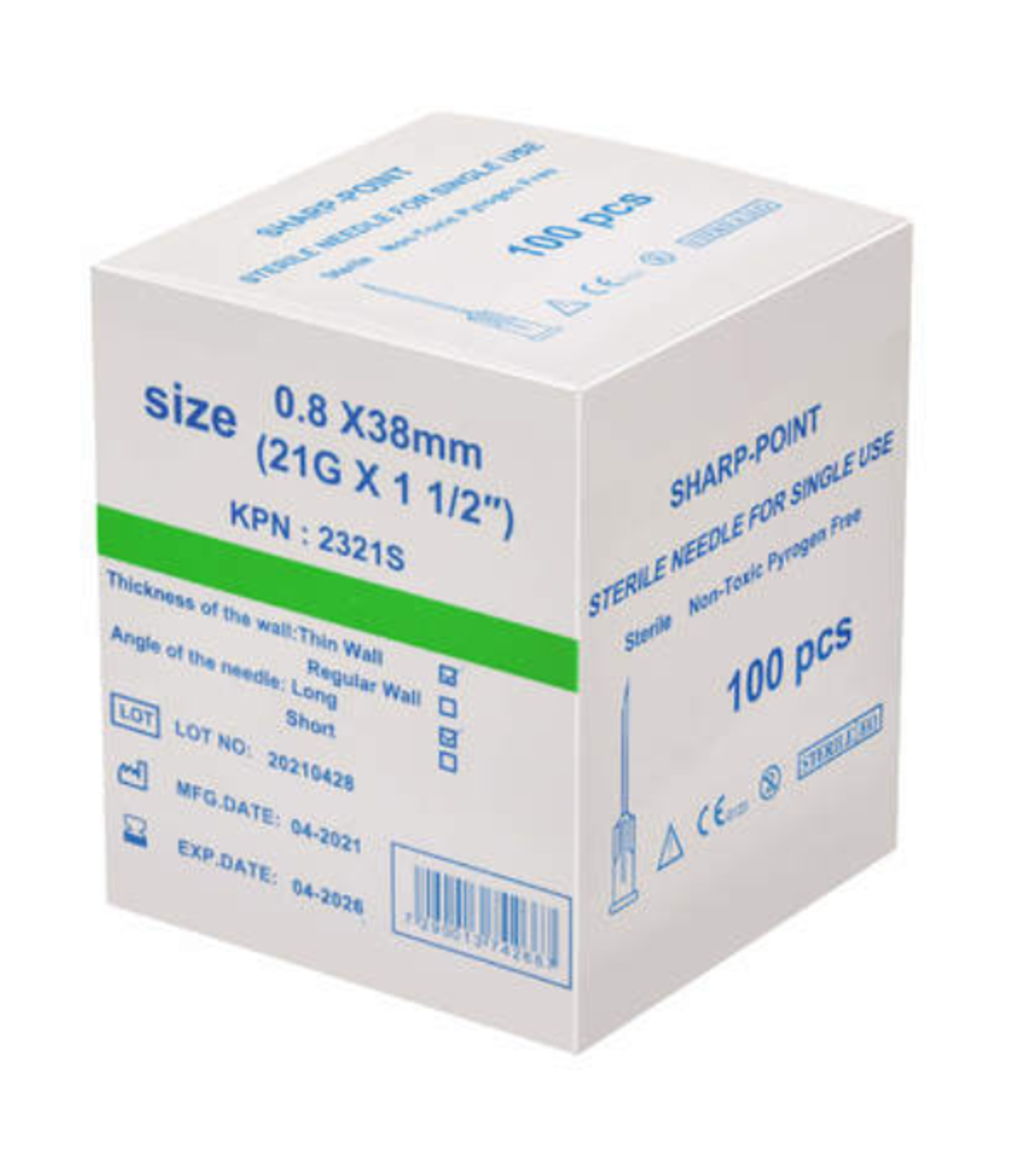 מחט סטרילית 100 יחידות בחבילה- 21G