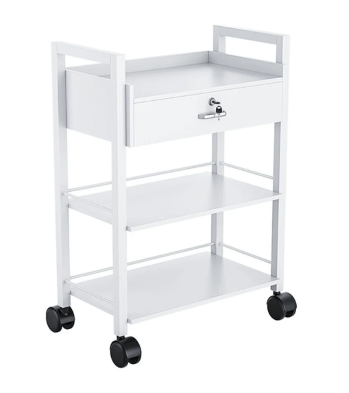 עגלת קוסמטיקה 3 מדפי עץ ומגירת אחסון - Cosmetics cart