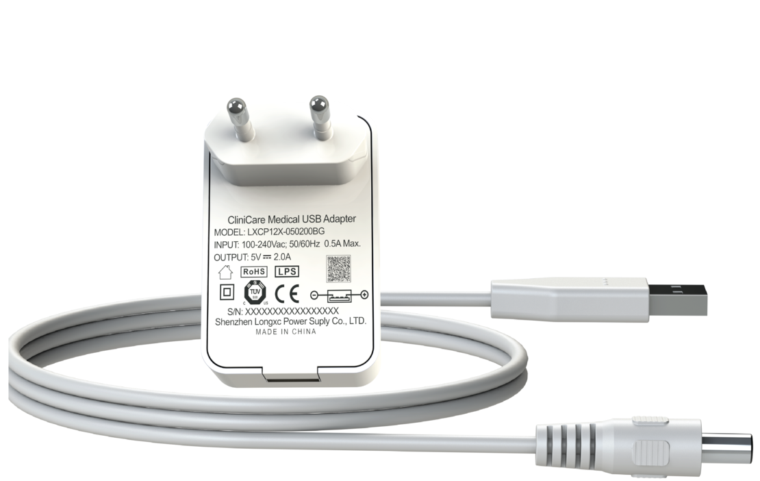 שנאי / מטען USB בתקן רפואי - 2 אמפר עם כבל USB A - Round 5.5