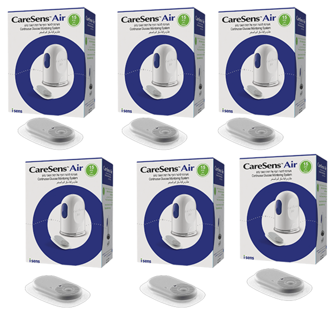 CareSens Air CGM - מערכת לניטור רציף של רמות סוכר בדם - לשימוש של 15 יום. הכי מדויק הכי זול ליום - 6 חיישנים במחיר מיוחד.